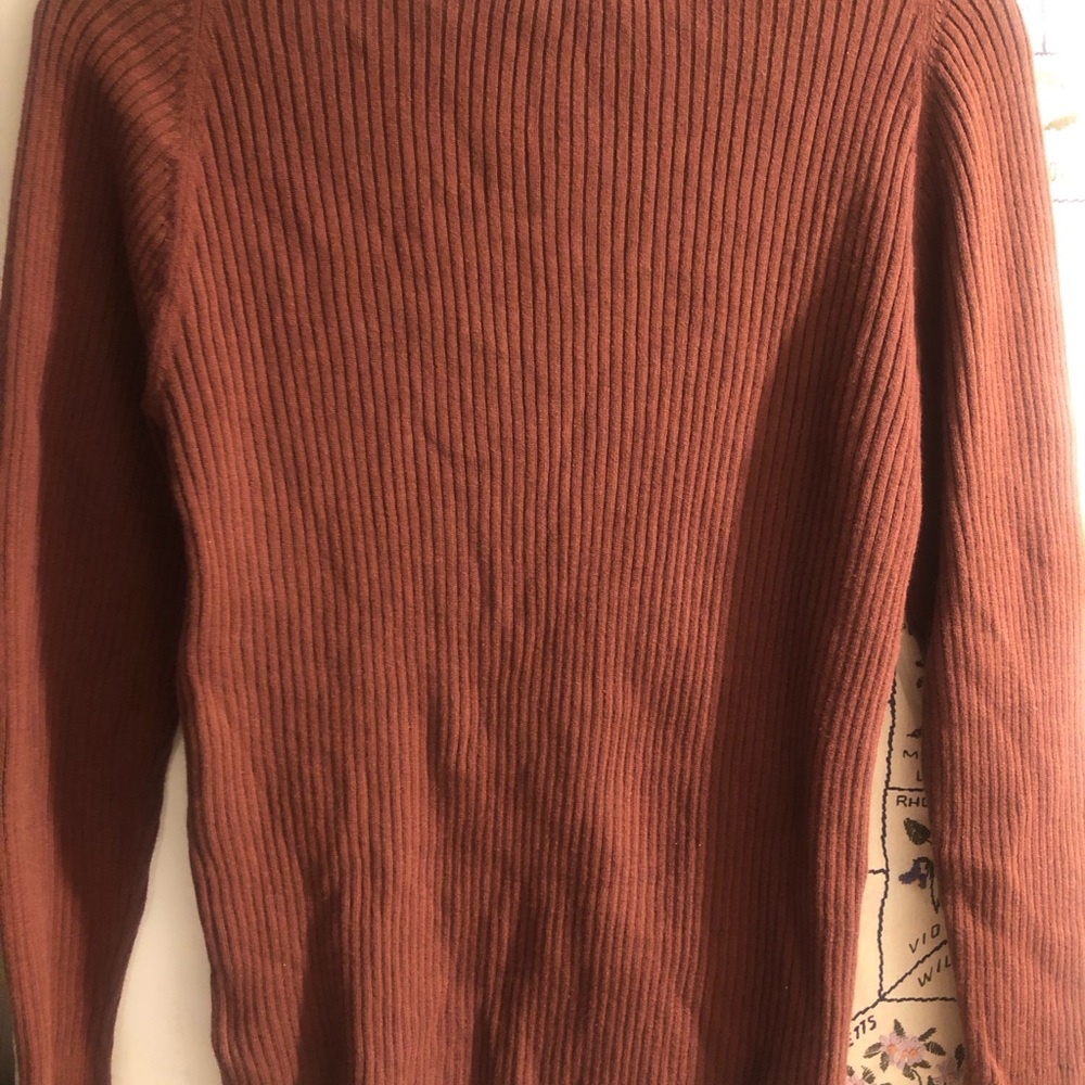 Women's Anthropologie Ribbed Brown Cold Shoulder Sweater - Picture 6 of 9